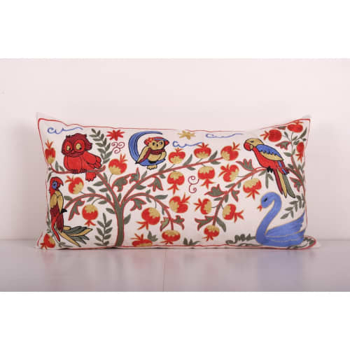 Animal Motif Suzani Bedding Pillow, Vintage Embroidered Text | Cushion in Pillows by Vintage Pillows Store