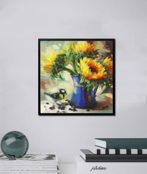 Sunflowers original painting in oil on canvas, Modern wall | Oil And Acrylic Painting in Paintings by Natart. Item made of canvas with synthetic works with contemporary style