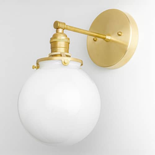 Opal Globe Sconce - Bathroom Lighting - Model No. 1077 | Sconces by Peared Creation. Item composed of brass