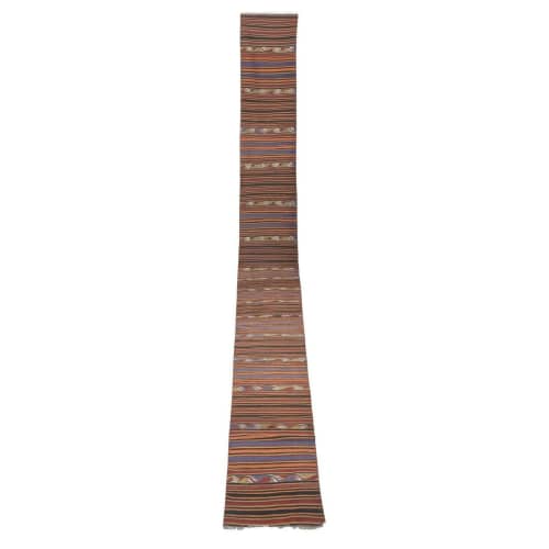 1970s Vintage Extra Long Turkish Stair Kilim Runner | Runner Rug in Rugs by Vintage Pillows Store. Item composed of wool and fiber
