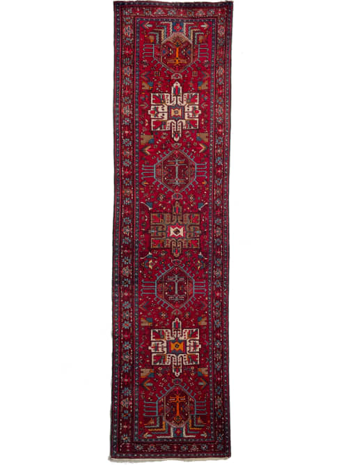 JUICY Rich Red Ground Vintage Persian Karaja | Bullet-Proof | Runner Rug in Rugs by The Loom House. Item made of fabric with fiber