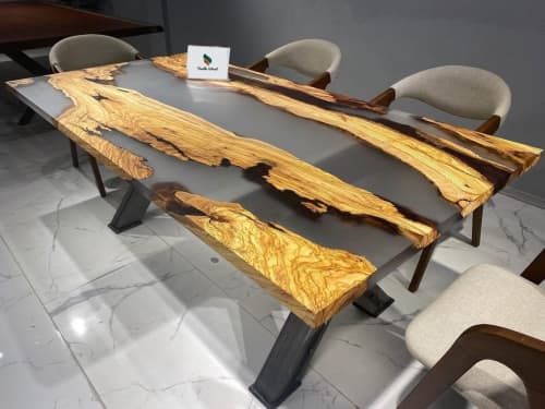 Custom Epoxy Resin River Dining Table | Tables by Tinella Collection. Item made of wood & synthetic compatible with contemporary and art deco style