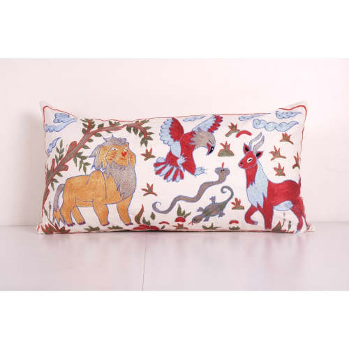 Kingsize Animal Garden Suzani Pillow Cover, Animal Embroider | Cushion in Pillows by Vintage Pillows Store