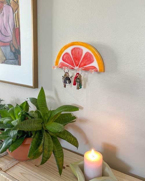 Handmade Blood Orange Slice Key Holder | Rack in Storage by Jubi Rugs. Item made of wood with synthetic