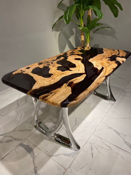 Olive Epoxy Table, Custom Resin Table, Dining Table | Tables by Tinella Collection. Item composed of wood & metal compatible with contemporary and art deco style