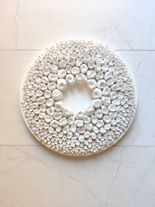 "Connection, coral" | Wall Sculpture in Wall Hangings by Art By Natasha Kanevski. Item composed of wood & fabric compatible with minimalism and contemporary style