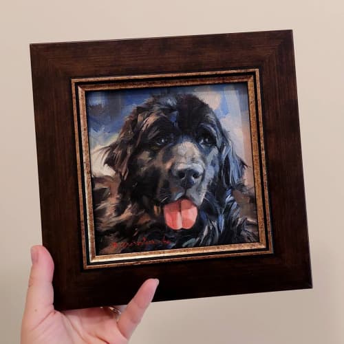 Custom pet portrait painting original, Black dog painting | Oil And Acrylic Painting in Paintings by Natart. Item made of canvas & synthetic compatible with contemporary style