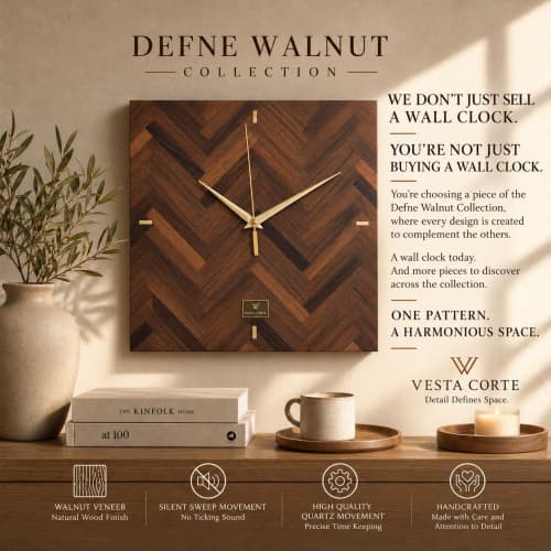 Wall Clock, Silent Scandinavian Decor, Home Decor Gift, Handmade | Decorative Objects by Vesta Corte