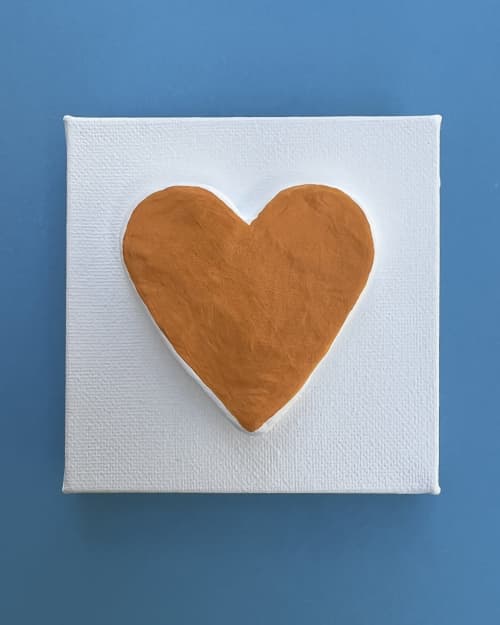 Orange Heart 4" x 4" | Mixed Media in Paintings by Emeline Tate. Item composed of canvas and synthetic
