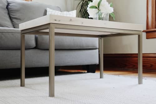 Modern White Maple Coffee Table with Gold Metal Base | Tables by Hazel Oak Farms. Item composed of wood