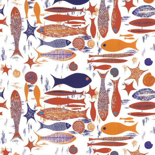 Ebb Tide - Red & Orange | Wallpaper in Wall Treatments by Brenda Houston. Item composed of linen and paper