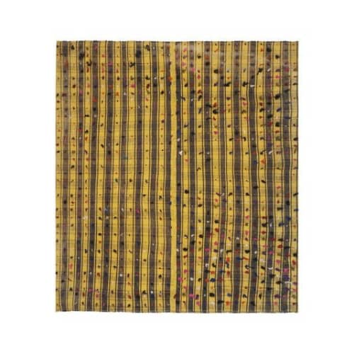 Striped Yellow Turkish Kilim With Tulu Details 6'8'' X 7'5'' | Area Rug in Rugs by Vintage Pillows Store