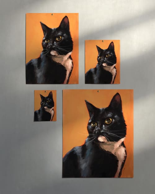 Tuxedo Cat Print, Elegant Wall Art, Cat Painting, Fine Paper | Prints by The Ugly Cat Studio