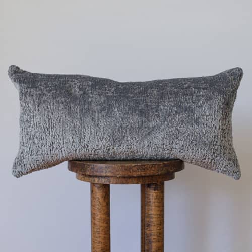 Silver-Blue Chenille Lumbar Pillow 12x24 | Pillows by Vantage Design