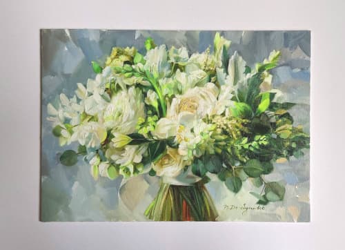 ORIGINAL Custom Bridal Bouquet Painting oil canvas panel art | Oil And Acrylic Painting in Paintings by Natart. Item made of canvas with synthetic