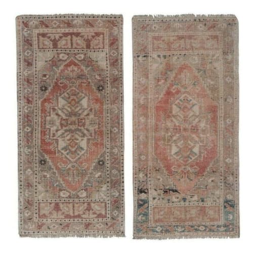 Muted Neutral Color Pair of Small Turkish Rug Floor Mats by