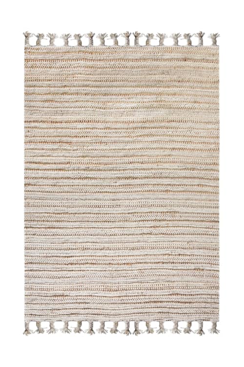 Handmade Jute Wool Area Rug, Ivory Boho Farmhouse Carpet, Woven Floor Decor | Rugs by Swiflo