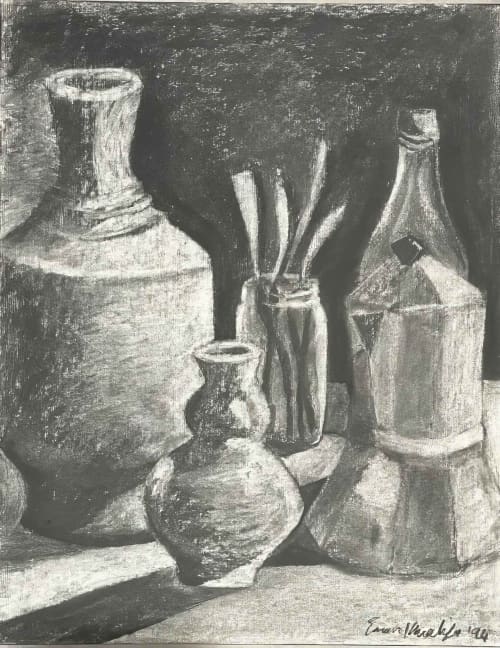 Weight of Silence - Framed Original Charcoal Drawing - Still Life | Drawings by Eman's Gallery