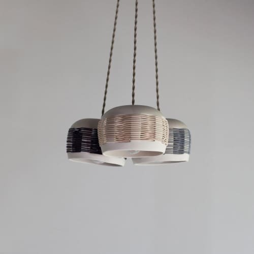 Woven Cluster Chandelier | Chandeliers by Pigeon Toe Ceramics. Item made of wood with ceramic