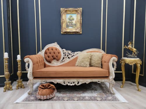 Victorian Sofa/ Hand Carved Stressed Aged Wooden Frame/  Tuf | Couch in Couches & Sofas by Art De Vie Furniture