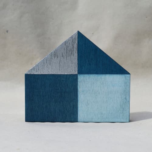 Modern House - Blue/Silver No.31 | Sculptures by Susan Laughton Artist. Item composed of wood