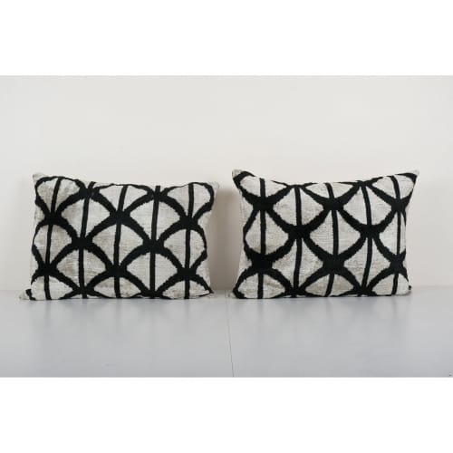 Ikat Velvet Pillow, Silk Lumbar Cushion Cover, Pair Black | Pillows by Vintage Pillows Store
