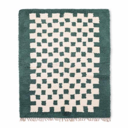 checkered moroccan beni ourain rug, Authentic green berber R | Rugs by Benicarpets