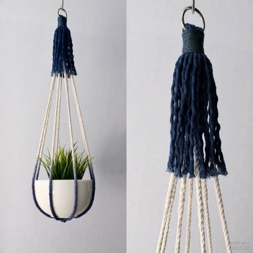 Tassel-Free Macrame Plant Hanger – Navy & Cream – 26” Hand-Dyed Indoor Planter | Plants & Landscape by Freefille