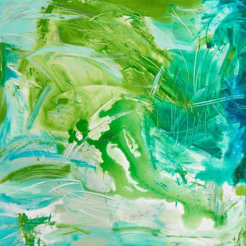 Green Day | Oil And Acrylic Painting in Paintings by Eugenie Diserio. Item made of canvas works with mid century modern & contemporary style