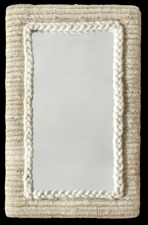 Silver Handwoven Jute & Wool Frame Rustic Home Decor Handmade Wool Mirror for Living Room | Decorative Objects by Swiflo
