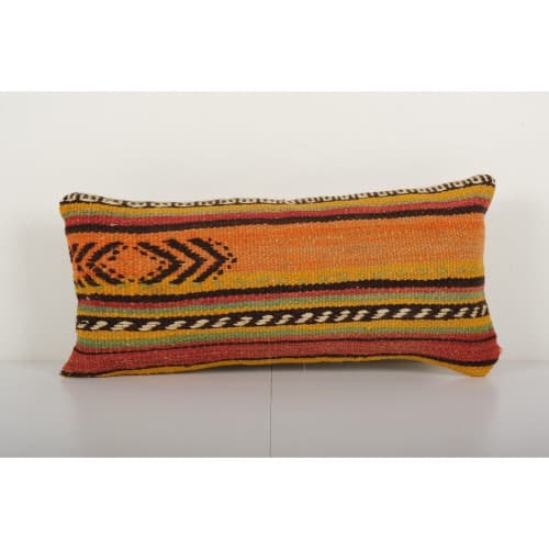 Vintage Kilim Striped Pattern Turkish Lumbar Pillow Cover | Sham in Linens & Bedding by Vintage Pillows Store. Item made of cotton & fiber