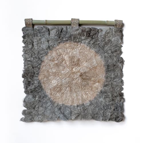 Plant Dyed Makira Moon Wild Silk Wall Hanging - Silver Grey | Wall Sculpture in Wall Hangings by Tanana Madagascar. Item composed of fabric
