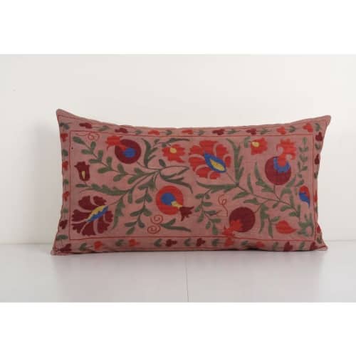 Extra Long Lumbar Cushion Kingsize Suzani Pillow Cover, Gree | Pillows by Vintage Pillows Store