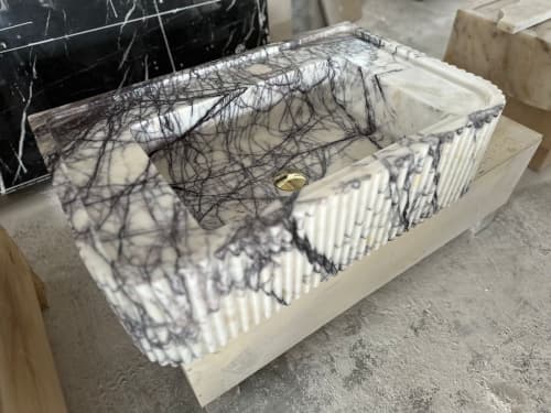 Lilac Marble Sink: Hand Carved Rectangle Wall Mount Sink | Water Fixtures by AEGEAN MARBLE ARTISAN ATELIER