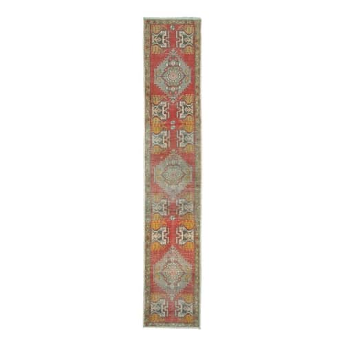 Geometric Tribal Vintage Turkish Oushak Rug Runner Handwoven | Runner Rug in Rugs by Vintage Pillows Store. Item made of cotton with fiber