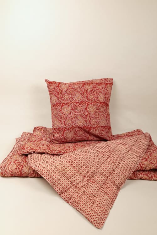Scarlet Echo Kalamkari Cotton Quilt | Linens & Bedding by Ninéh