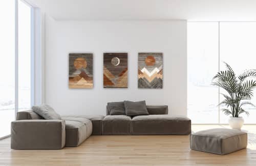 Blood Moon, Sunny Mountains, Waxing Crescent 22"x32" | Wall Sculpture in Wall Hangings by Craig Forget. Item composed of wood in mid century modern or contemporary style