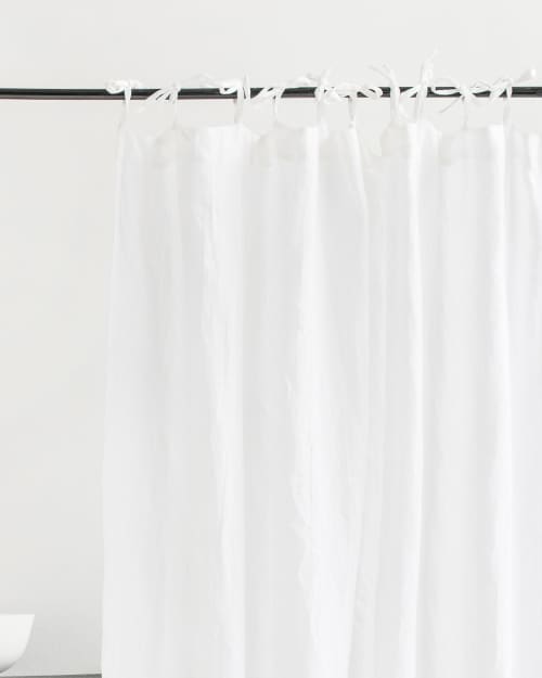 Linen Shower Curtain Panel With Tie Top (1 Pcs) | Curtains & Drapes by MagicLinen. Item composed of fabric