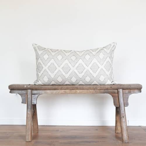 Cream Linen with Black Diamonds Pillow 20x36 | Pillows by Vantage Design