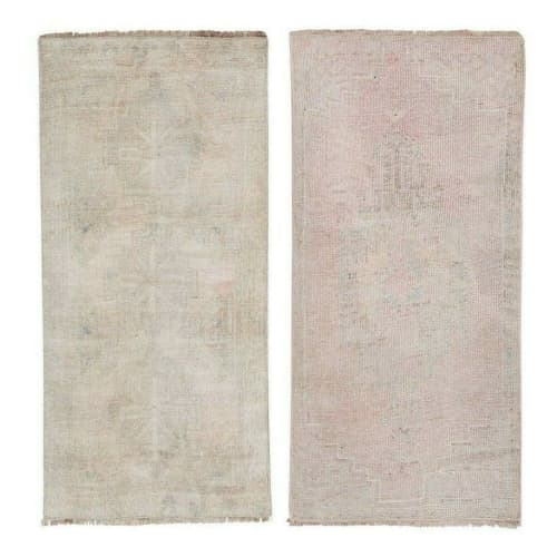 Small Handmade Distressed Oushak Rugs - a Pair | Small Rug in Rugs by Vintage Pillows Store. Item composed of fabric and fiber