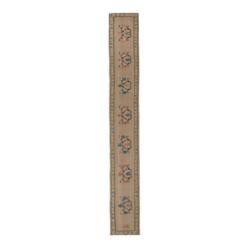 Vintage Floral Aubusson Style Kilim Runner Rug 2'2" X 15'5" | Rugs by Vintage Pillows Store. Item composed of fabric