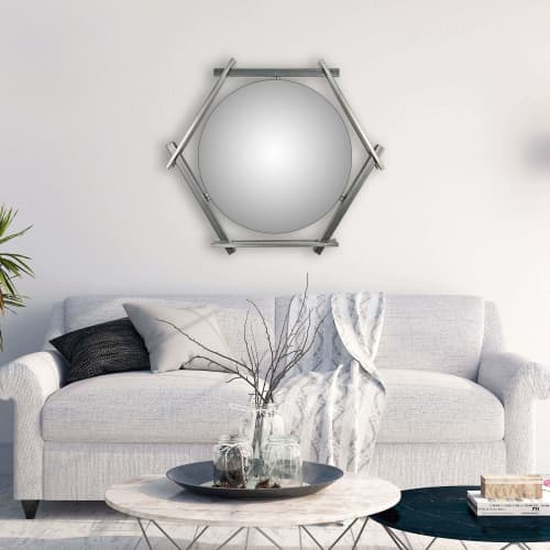 Metal Hexagon Floating Mirror | Decorative Objects by Sand & Iron