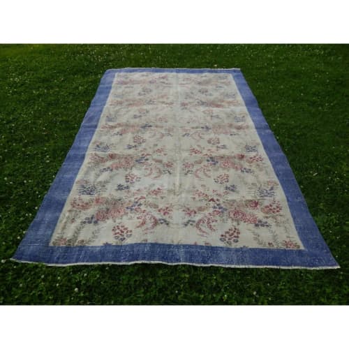 Hand Knotted Blue Wool Turkish Sparta Rug - Dining Room | Area Rug in Rugs by Vintage Pillows Store. Item made of cotton & fiber