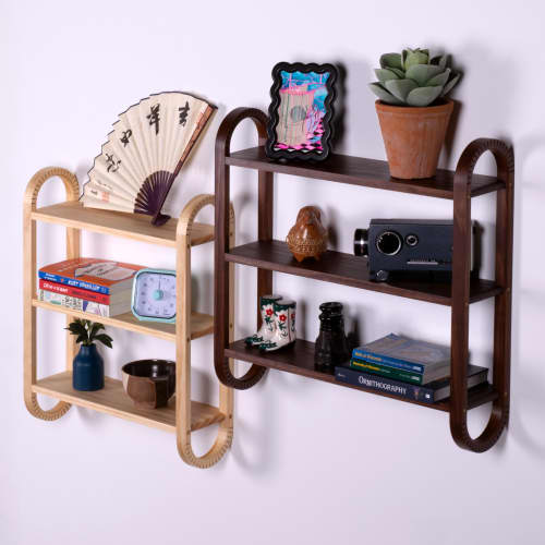 Three Tiered Wall Shelves: Pine, Walnut, Cherry Finish | Shelving in Storage by Spacecraft Furnishing