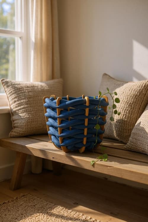 (M) Hull Basket in CobaltUltra Suede | Storage Basket in Storage by Knots Studio