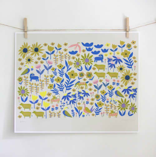 Folklore Blue Print | Prints by Leah Duncan. Item composed of paper in mid century modern or contemporary style