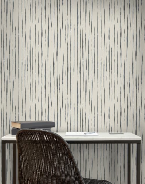Inky Stripe Wallpaper in Blue | Wall Treatments by Eso Studio Wallpaper & Textiles. Item made of paper compatible with boho and minimalism style