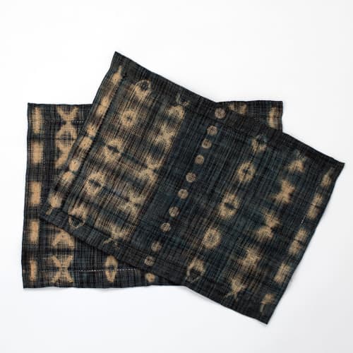 Raffia Shibori Placemat - Cocoon & Moth Pattern - Charcoal | Tableware by Tanana Madagascar. Item made of cotton