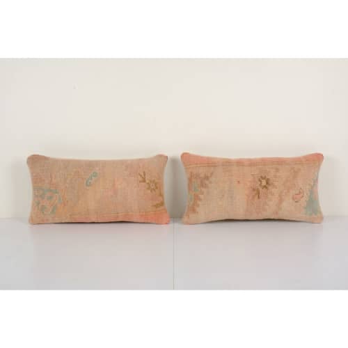 Turkish Oushak Rug Pillow Copper Cover, Pair Wool Carpet | Sham in Linens & Bedding by Vintage Pillows Store. Item composed of cotton & fiber