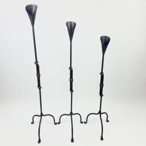 Hand Forged Iron Candelabra Set of 3 (87-97-107cm) | Candle Holder in Decorative Objects by edecrawzFC